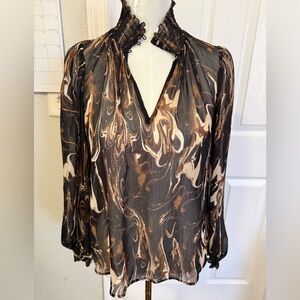 Banana Republic Black and Brown Marbled Blouse